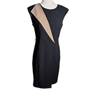 Vintage Classic Calvin Klein Black Sheath Dress with Tan Accent Size 8